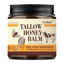 VREKEF beef tallow face balm pump for smooth, non-greasy moisture.