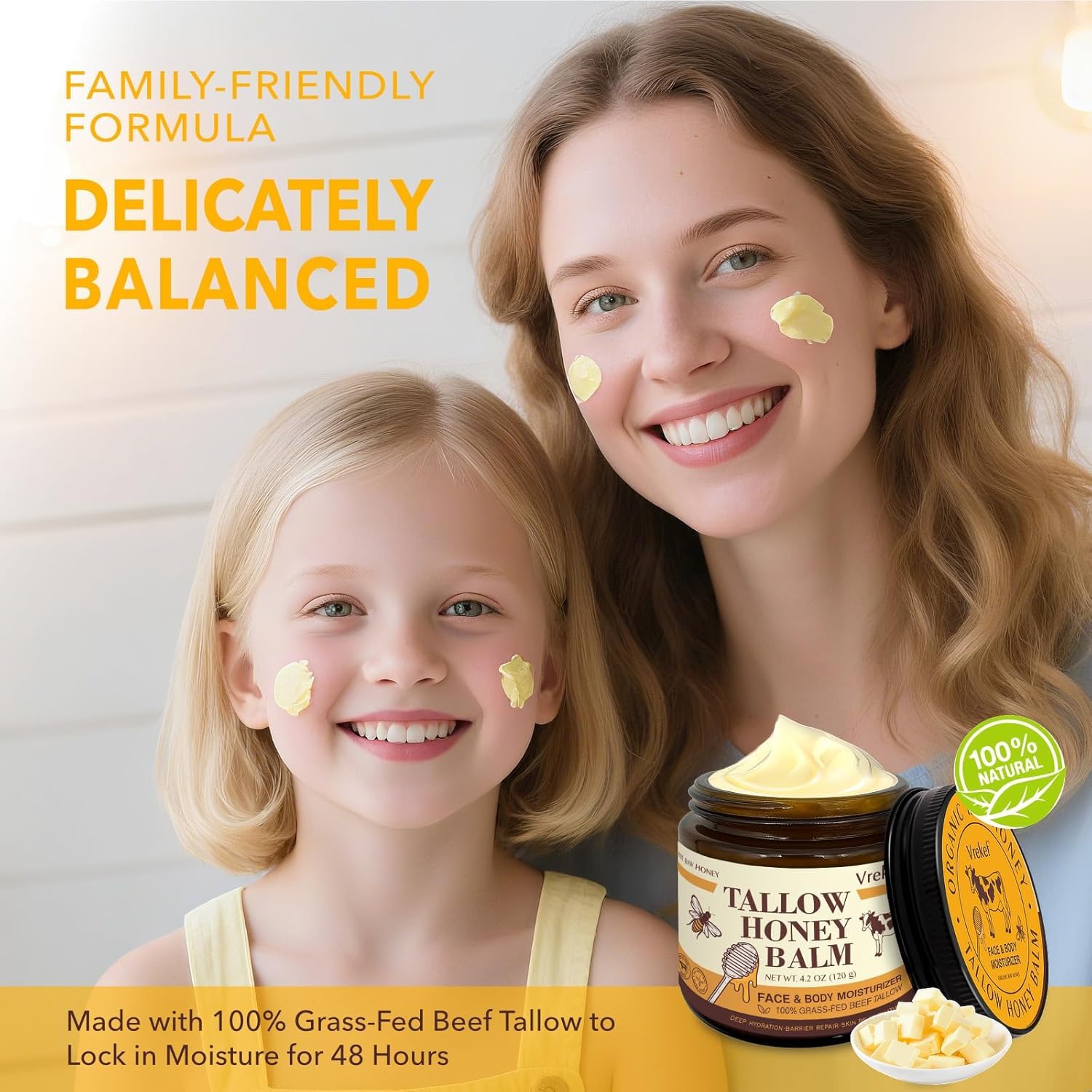 VREKEF grass-fed tallow ingredients offer clean, pore-friendly skincare.