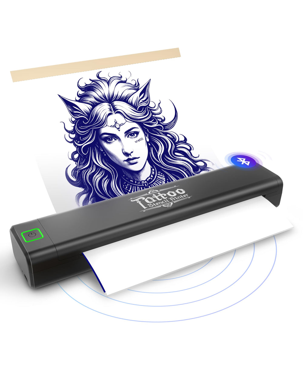 Vretti P84 tattoo stencil printer front view showing crisp transfers for quick outlines