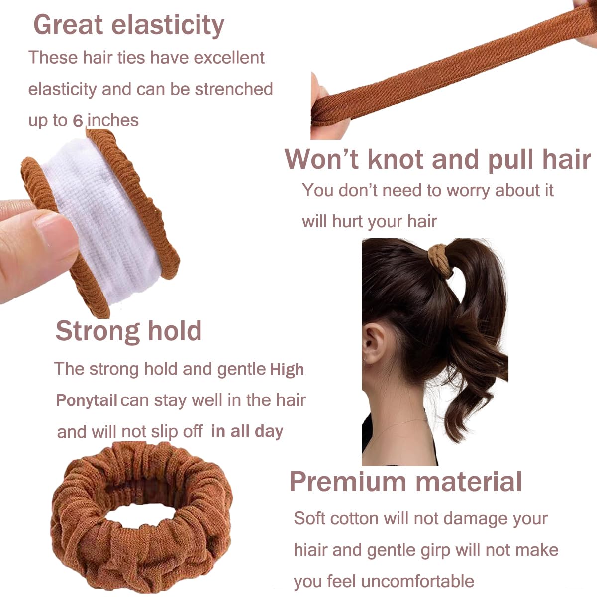 Vrose Flosi no-tangle elastic hair ties prevent snagging for sleek braids.