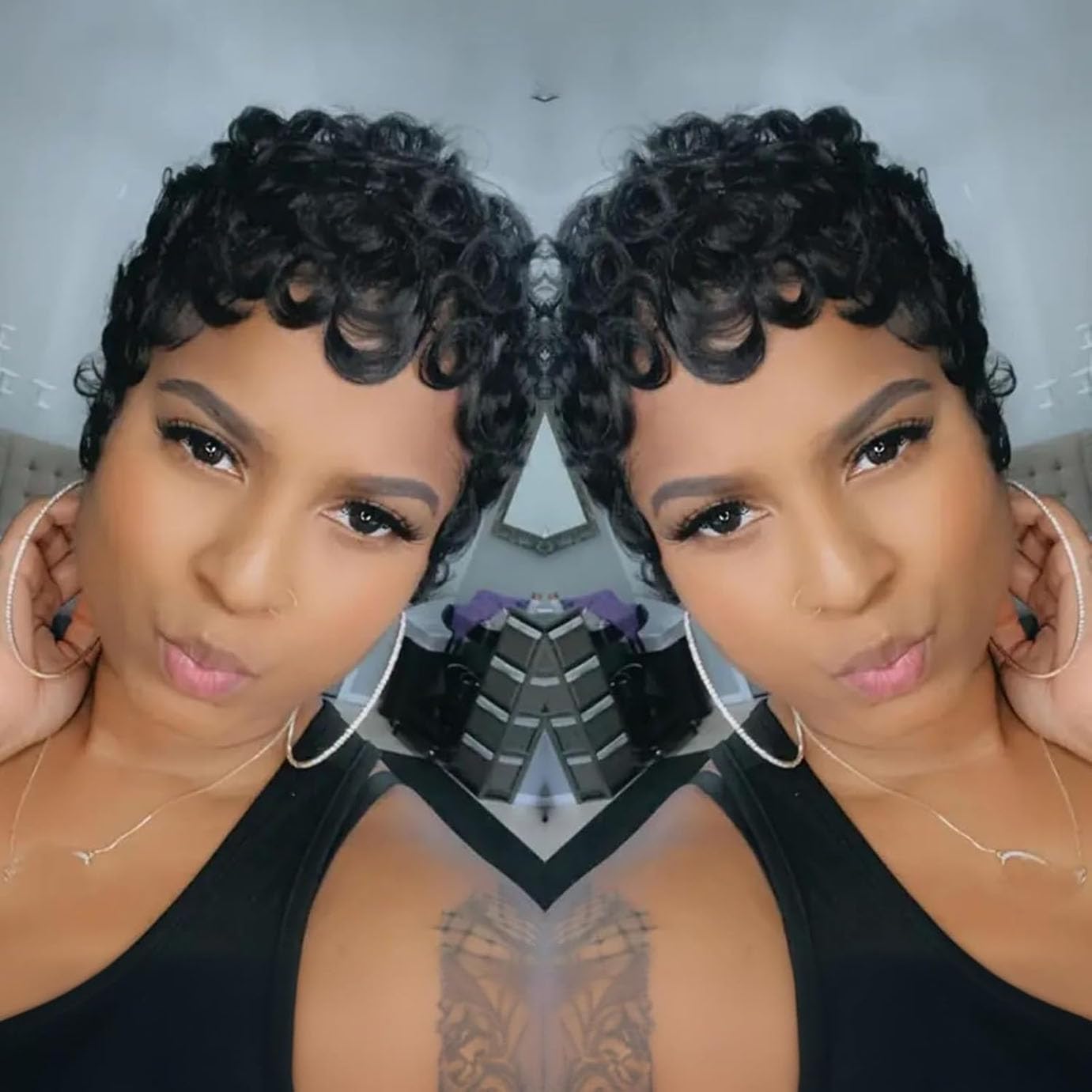 VRZ Pixie Cut Wig layered bangs front view emphasizes shape.
