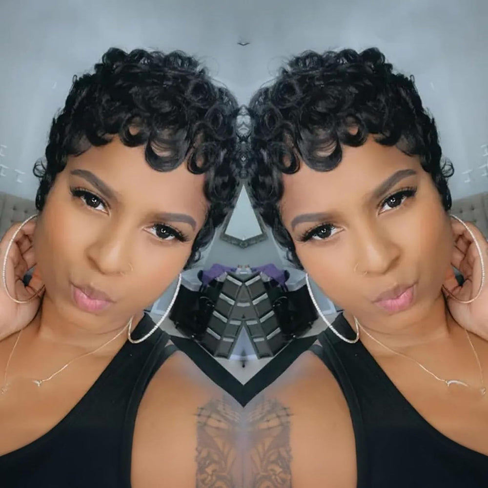 VRZ Pixie Cut Wig layered bangs front view emphasizes shape.
