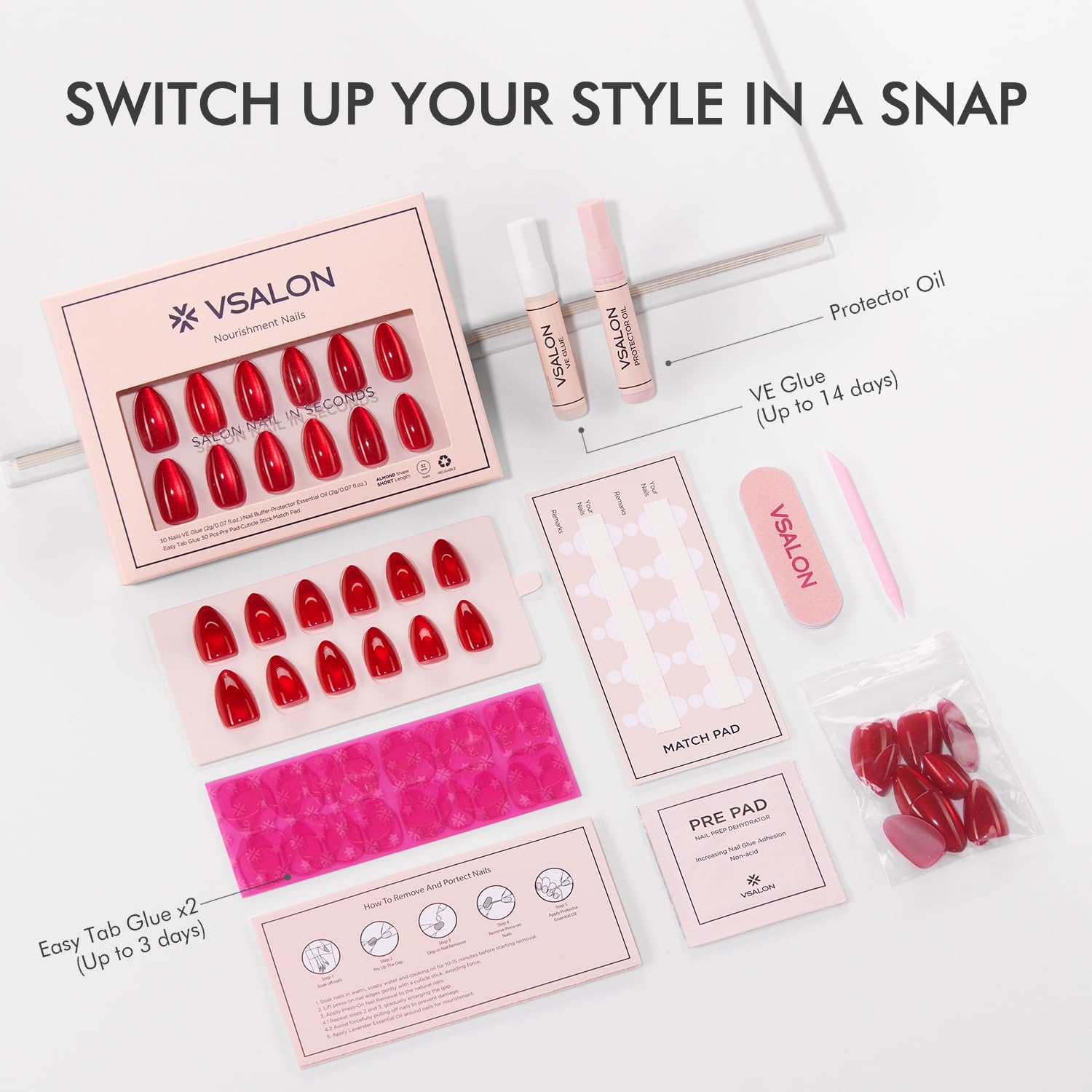 VSALON gap-free fit with ergonomic edge for bubble-free wear.