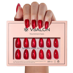 VSALON heartbeat red cat eye chrome nails full set for glamorous party-ready nails.
