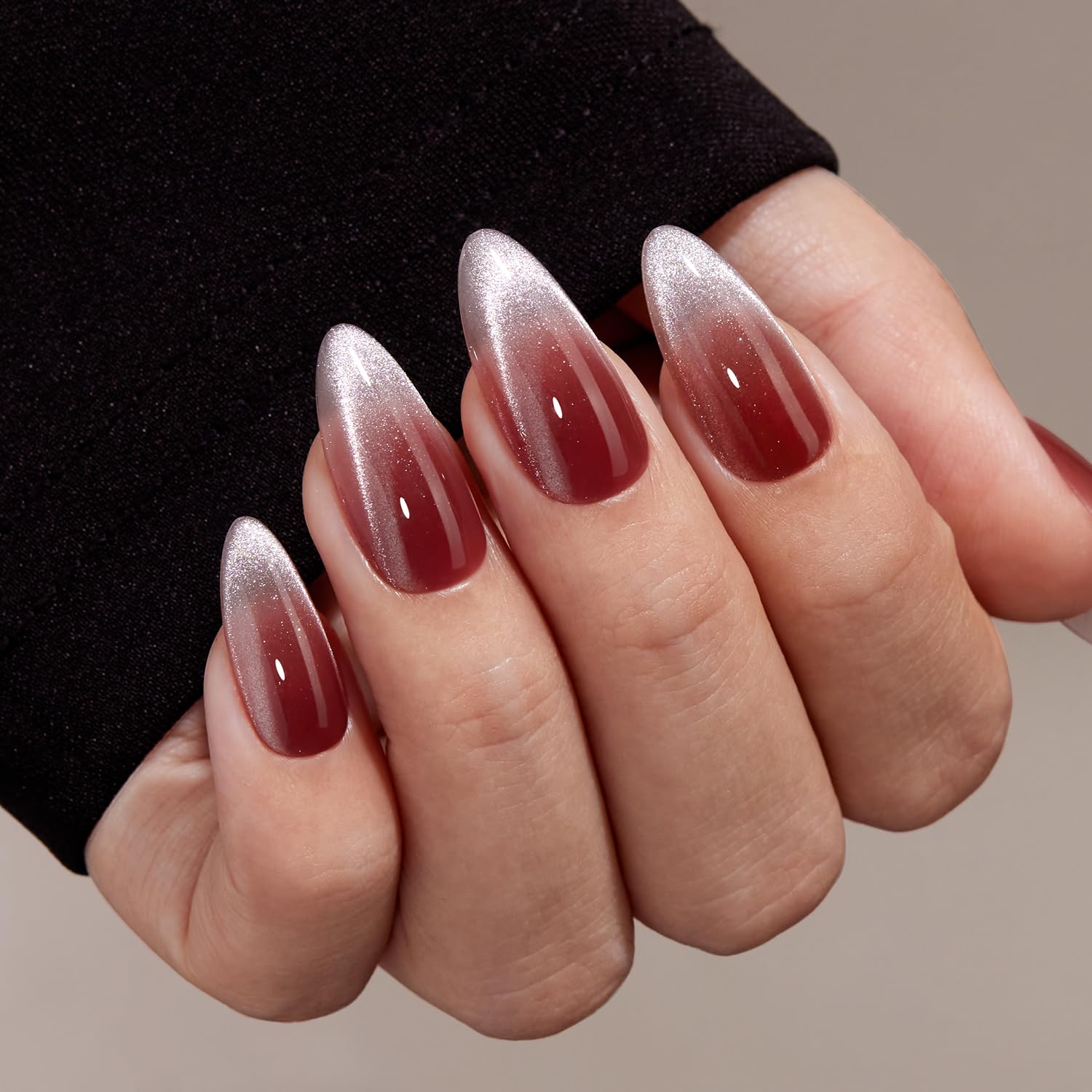 VSALON nails with glitter ombre finish for festive sparkle.