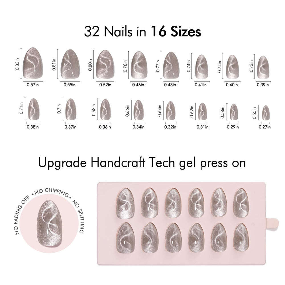VSALON short almond nails with ergonomic fit reducing gaps and lifting.