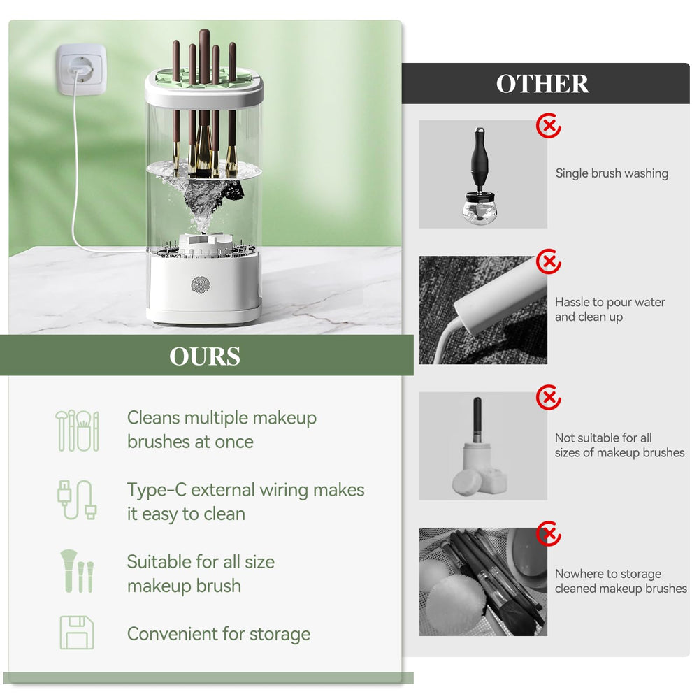 Vseomay electric makeup brush cleaner performs 360 degree cleaning.