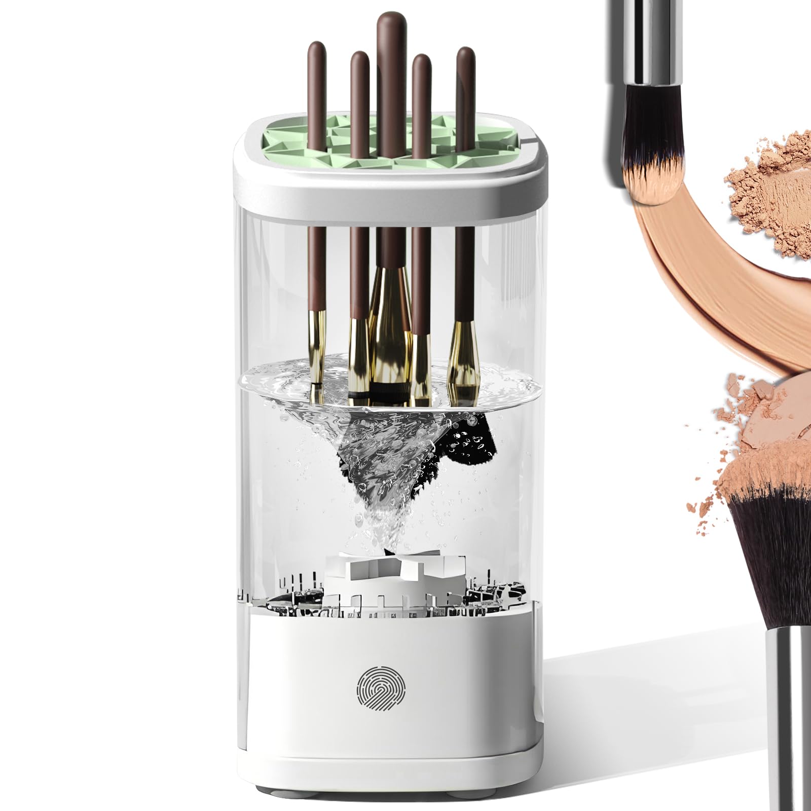Vseomay electric makeup brush cleaner machine front view in white for quick auto-clean.