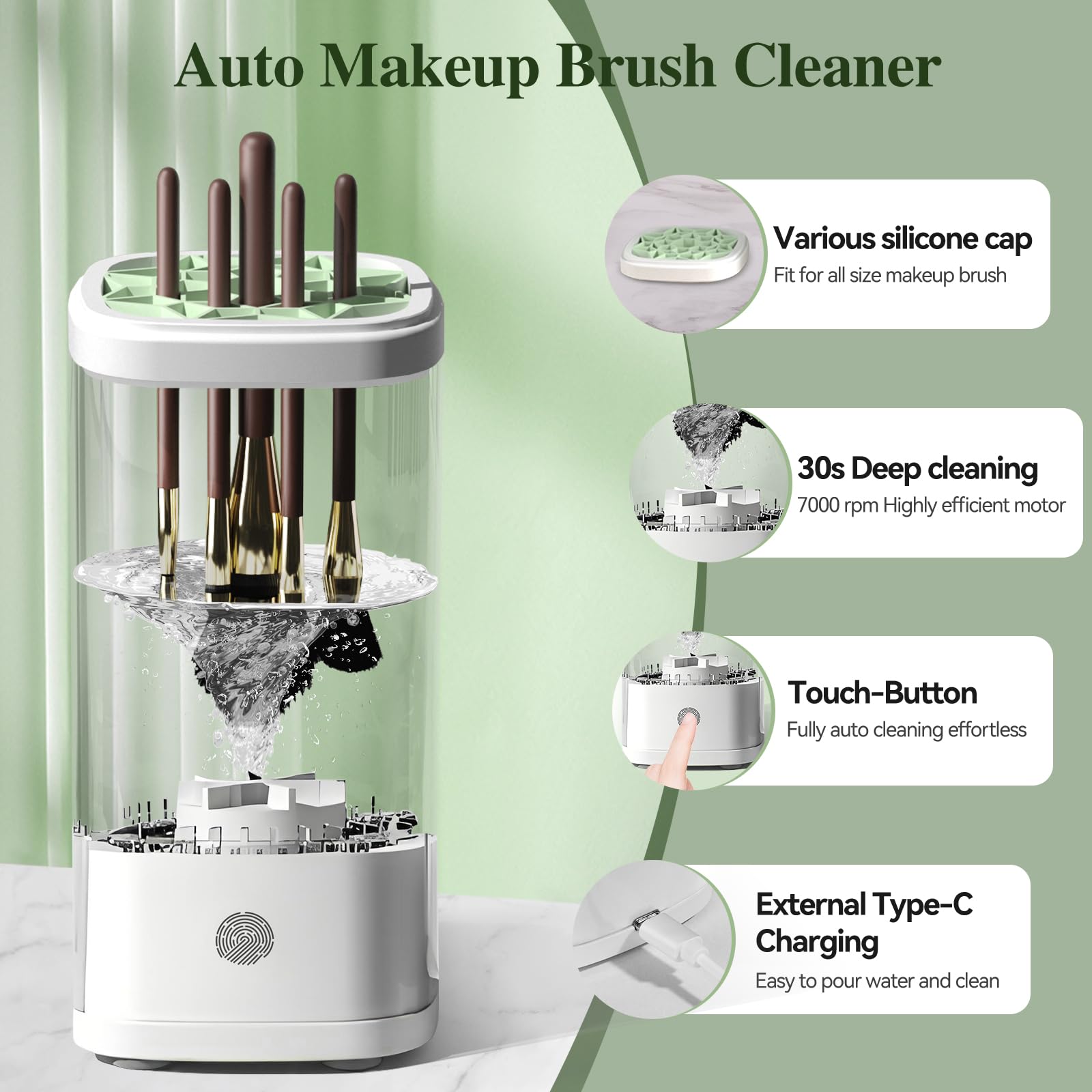 Vseomay cleaner with silicone cap fits multiple brush sizes for versatile cleaning.