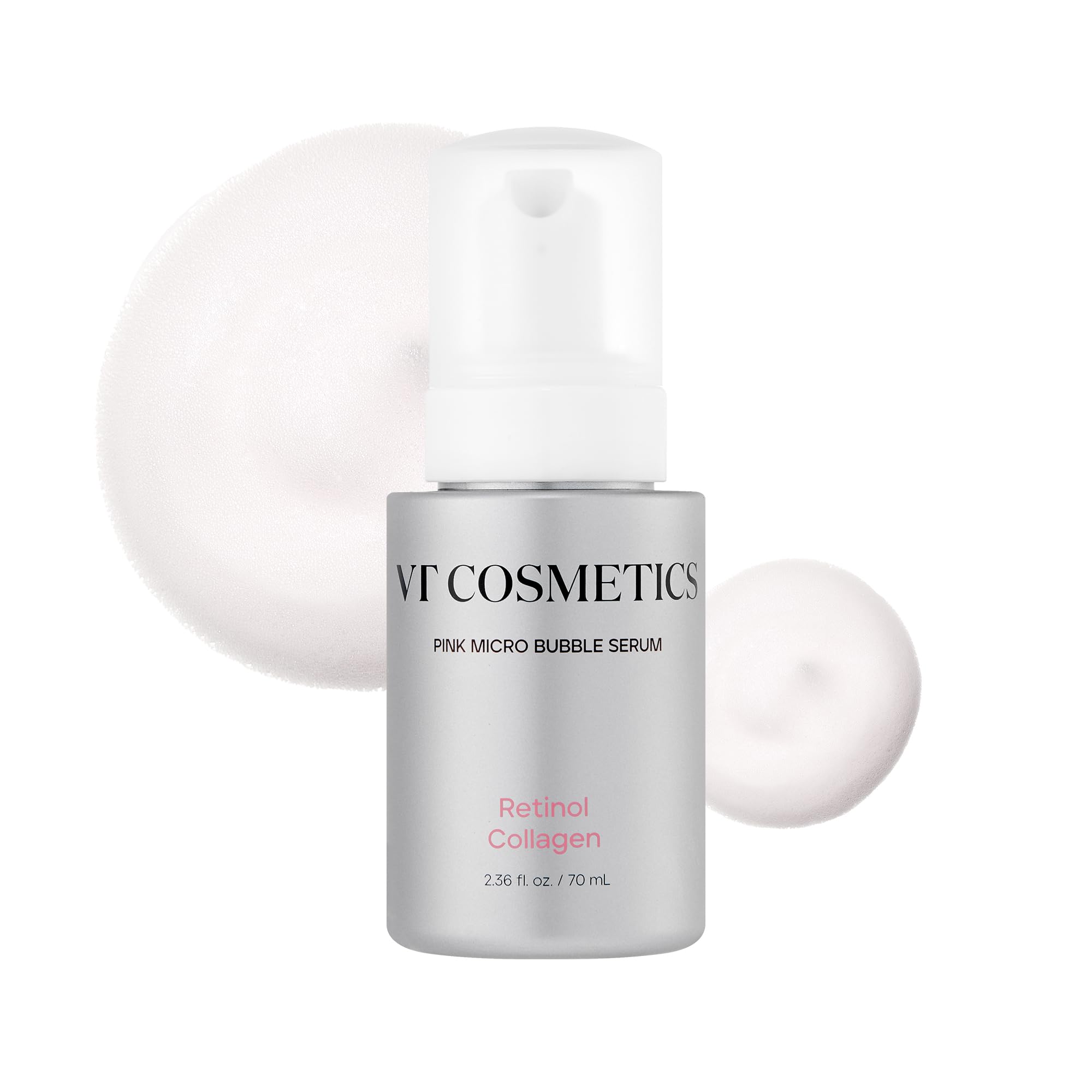 VT COSMETICS Bubble Serum bottle pouring for quick, lightweight hydration.