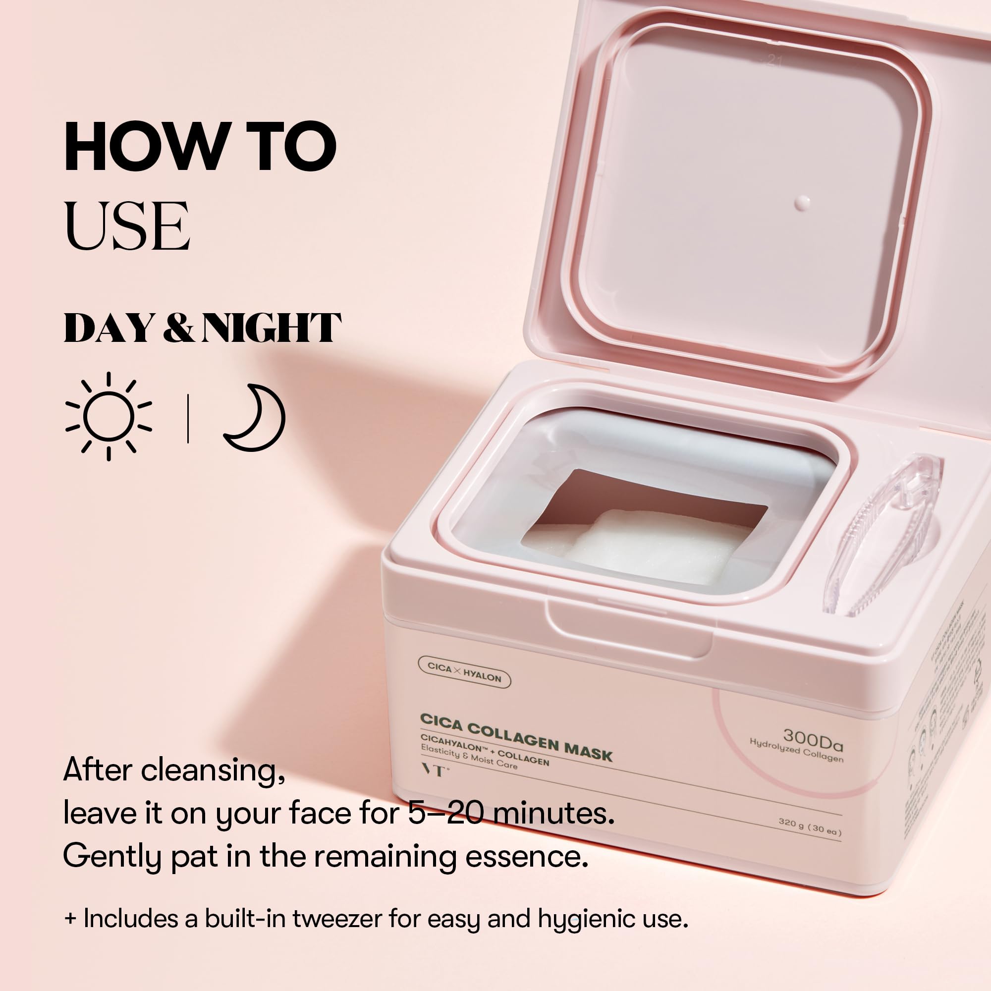 VT COSMETICS CICA Collagen Daily Mask soft fabric for delicate skin.