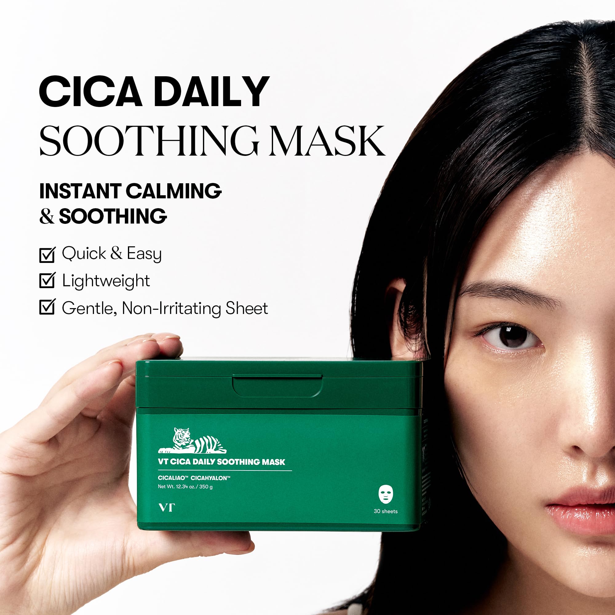 VT COSMETICS CICA Daily Soothing Mask ampoule-essence-dispense demonstrates hygienic, quick hydration