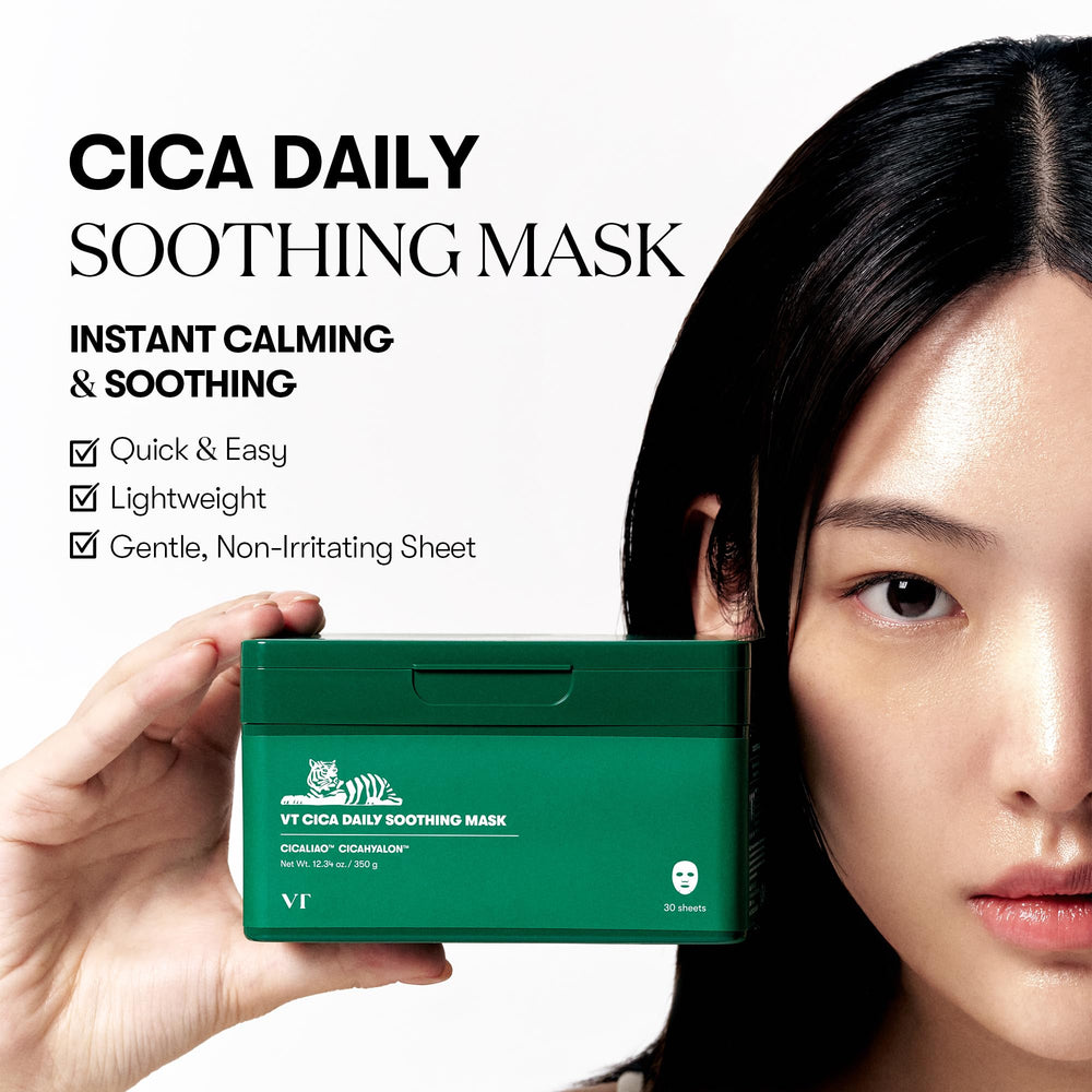 VT COSMETICS CICA Daily Soothing Mask ampoule-essence-dispense demonstrates hygienic, quick hydration