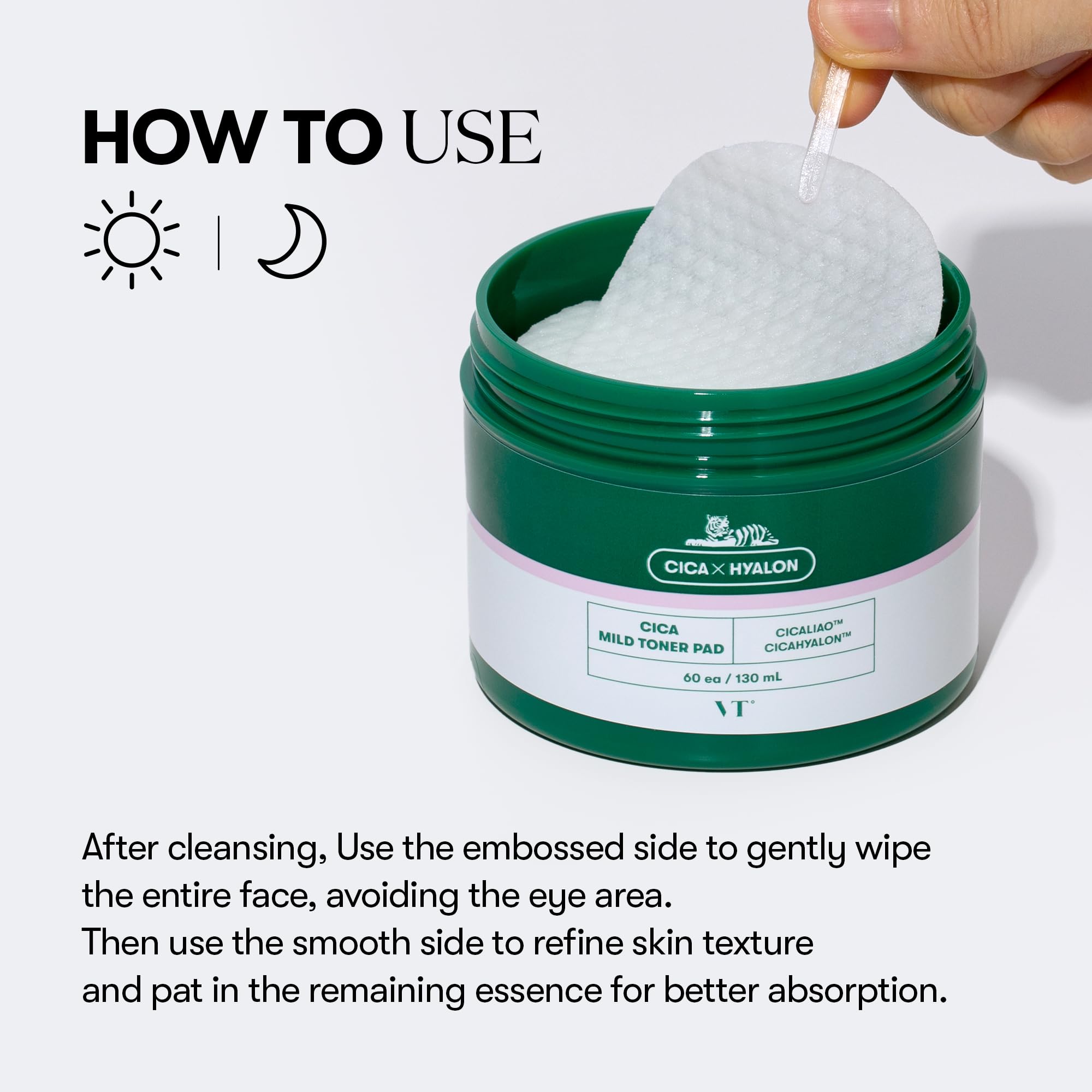 VT COSMETICS CICA Mild Toner Pad applying on face during daily routine.