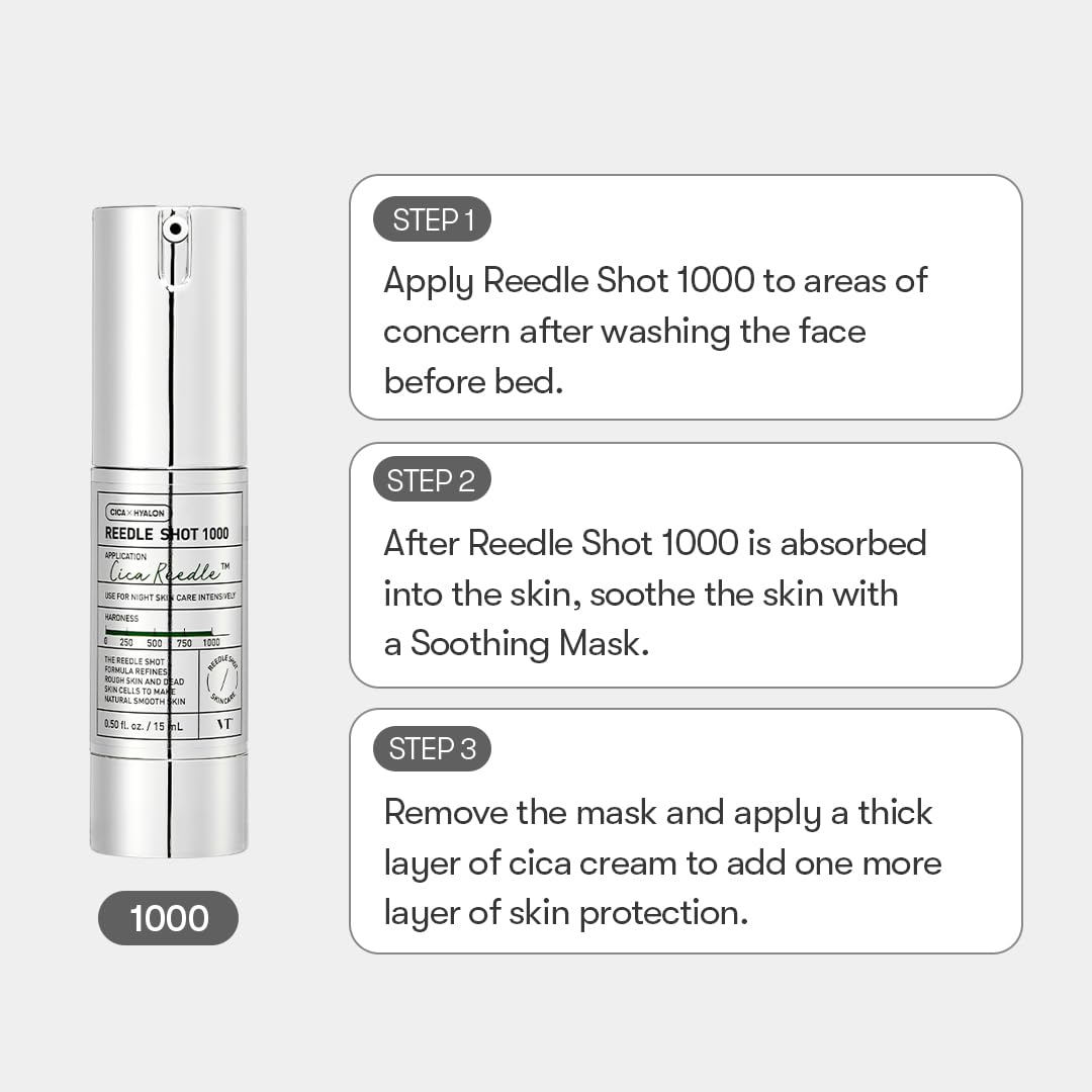 VT COSMETICS CICA Reedle Shot 1000 skin-application demonstrates easy spread and hydrating feel.