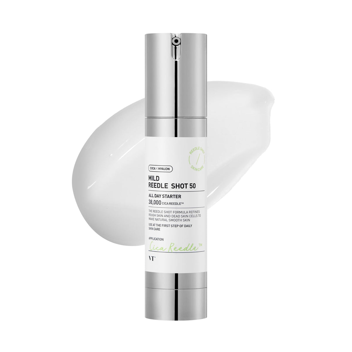 VT COSMETICS CICA Reedle Shot bottle pour shows smoother skin and enhanced absorption.