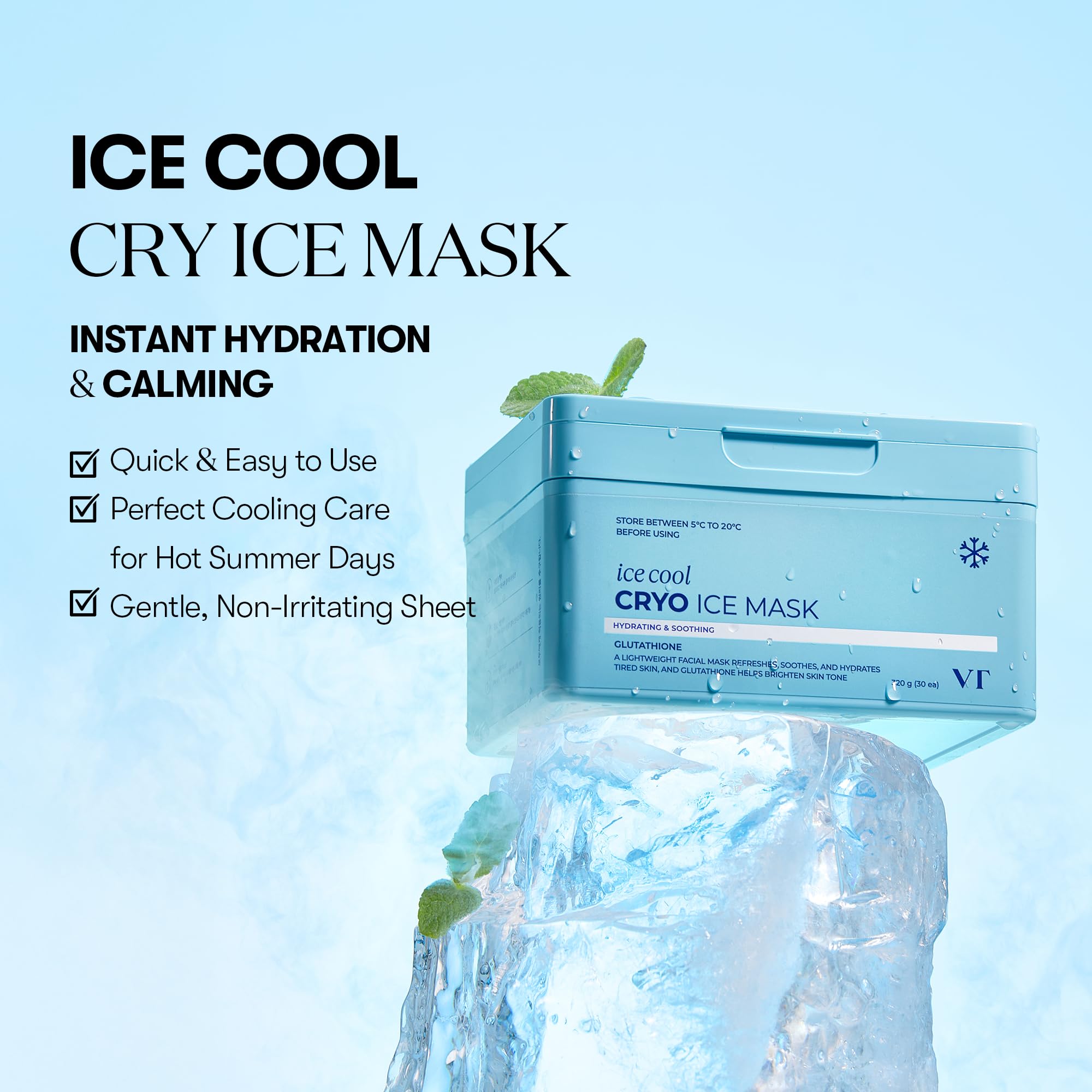 VT COSMETICS Cryo Ice Mask hydration swatch highlights plump, moisturized skin