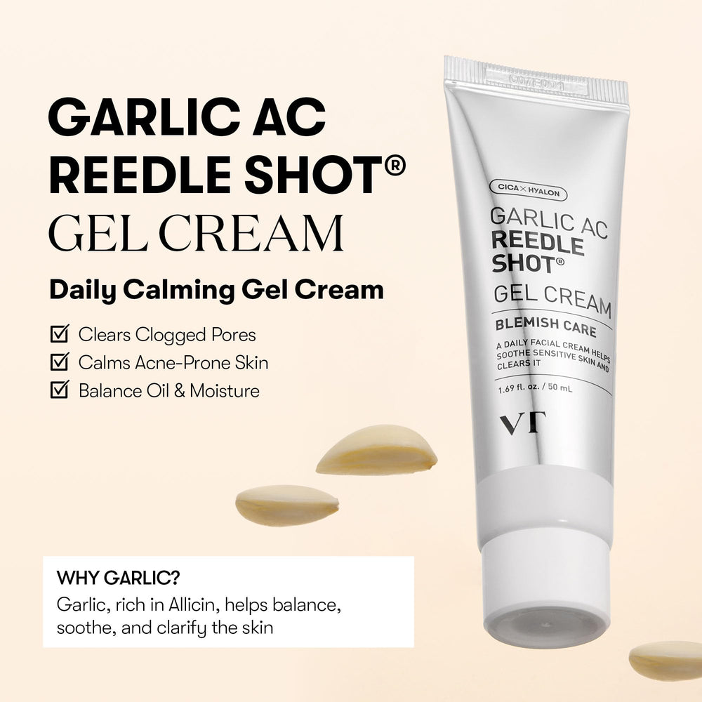 VT COSMETICS Garlic AC Reedle Shot Gel Cream texture-application shows fast-absorbing, non-sticky feel.