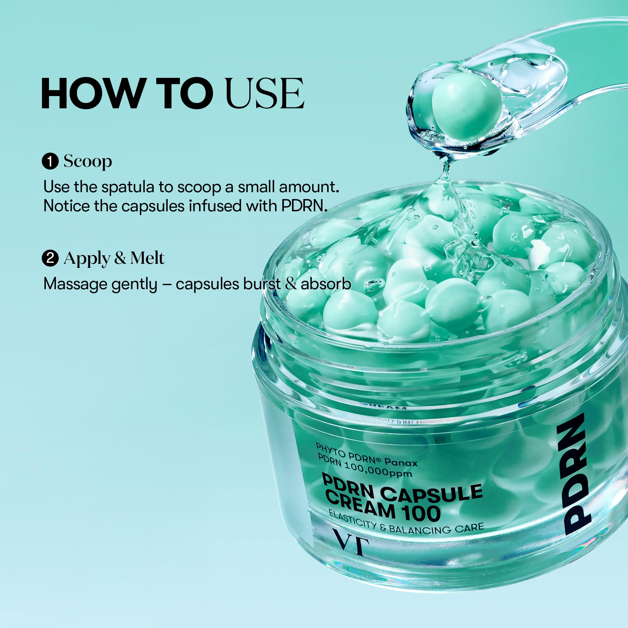Applying VT COSMETICS PDRN Capsule Cream yields a smooth, glass skin-ready finish.