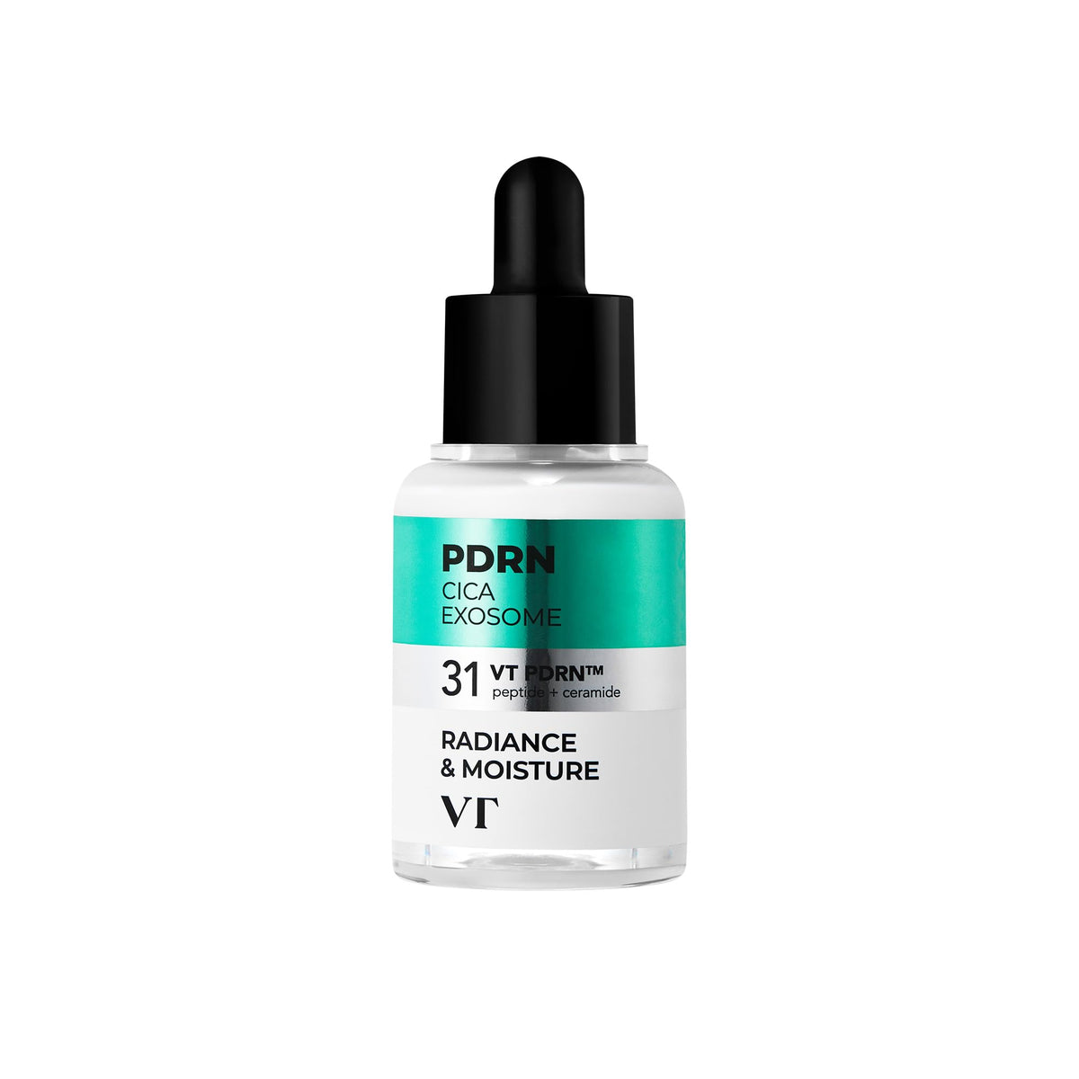 VT COSMETICS PDRN Cica Exosome Ampoule bottle close-up highlighting hydration-ready formula.