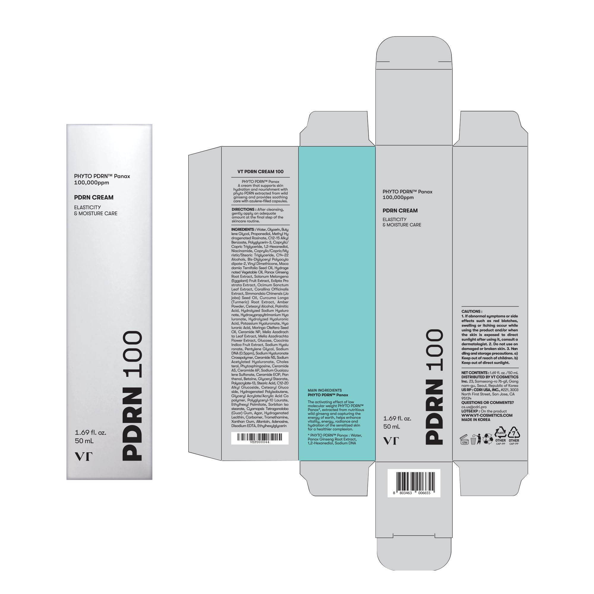 VT COSMETICS PDRN Cream fragrance-free packaging suitable for sensitive skin users.