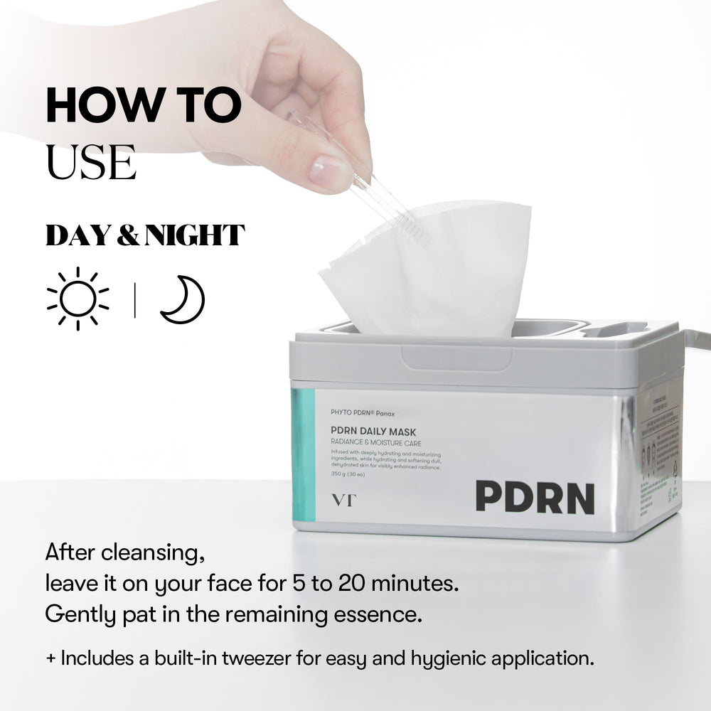 VT COSMETICS PDRN Daily Mask applied to the face during routine for quick care.
