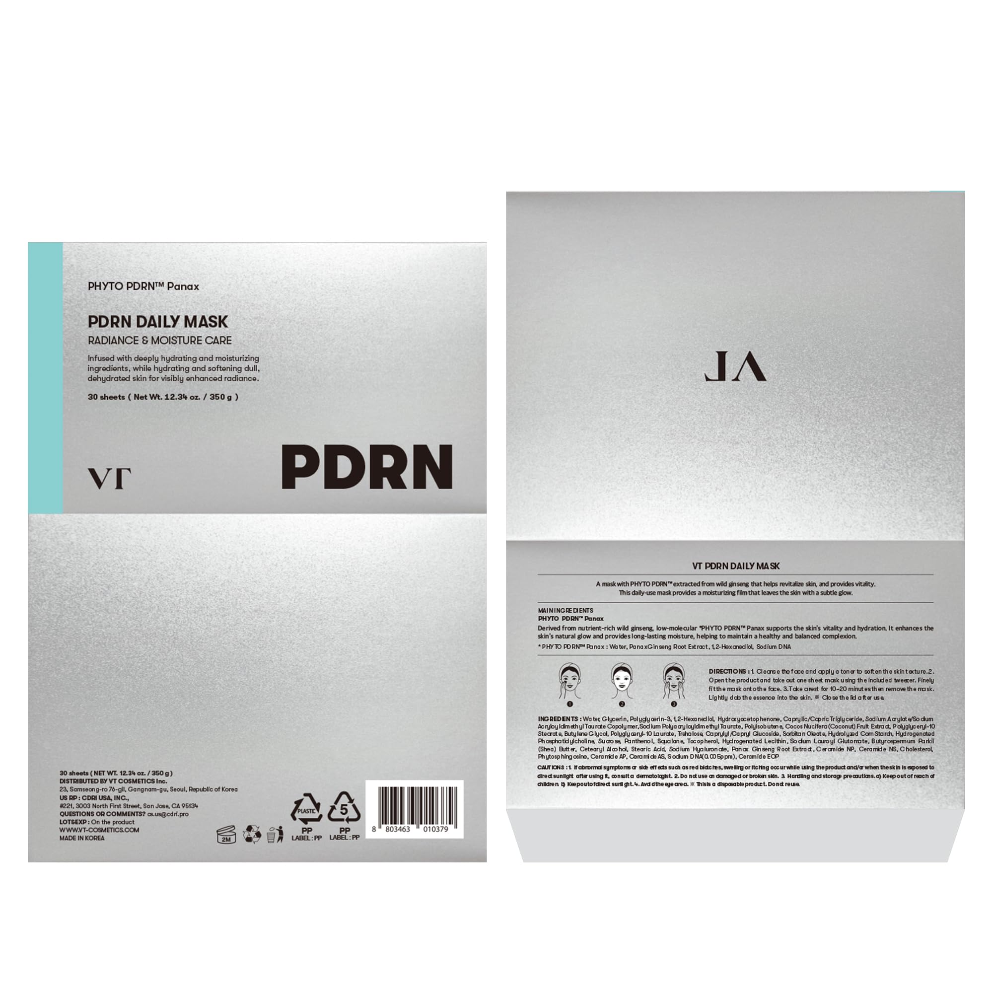 VT COSMETICS PDRN Daily Mask sealed-cap close-up conveys freshness and storage security.