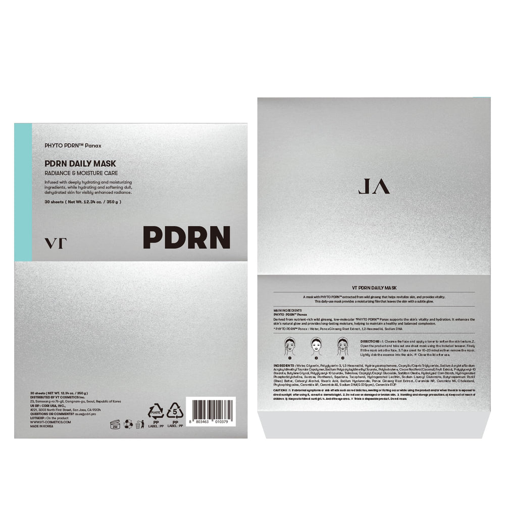 VT COSMETICS PDRN Daily Mask sealed-cap close-up conveys freshness and storage security.