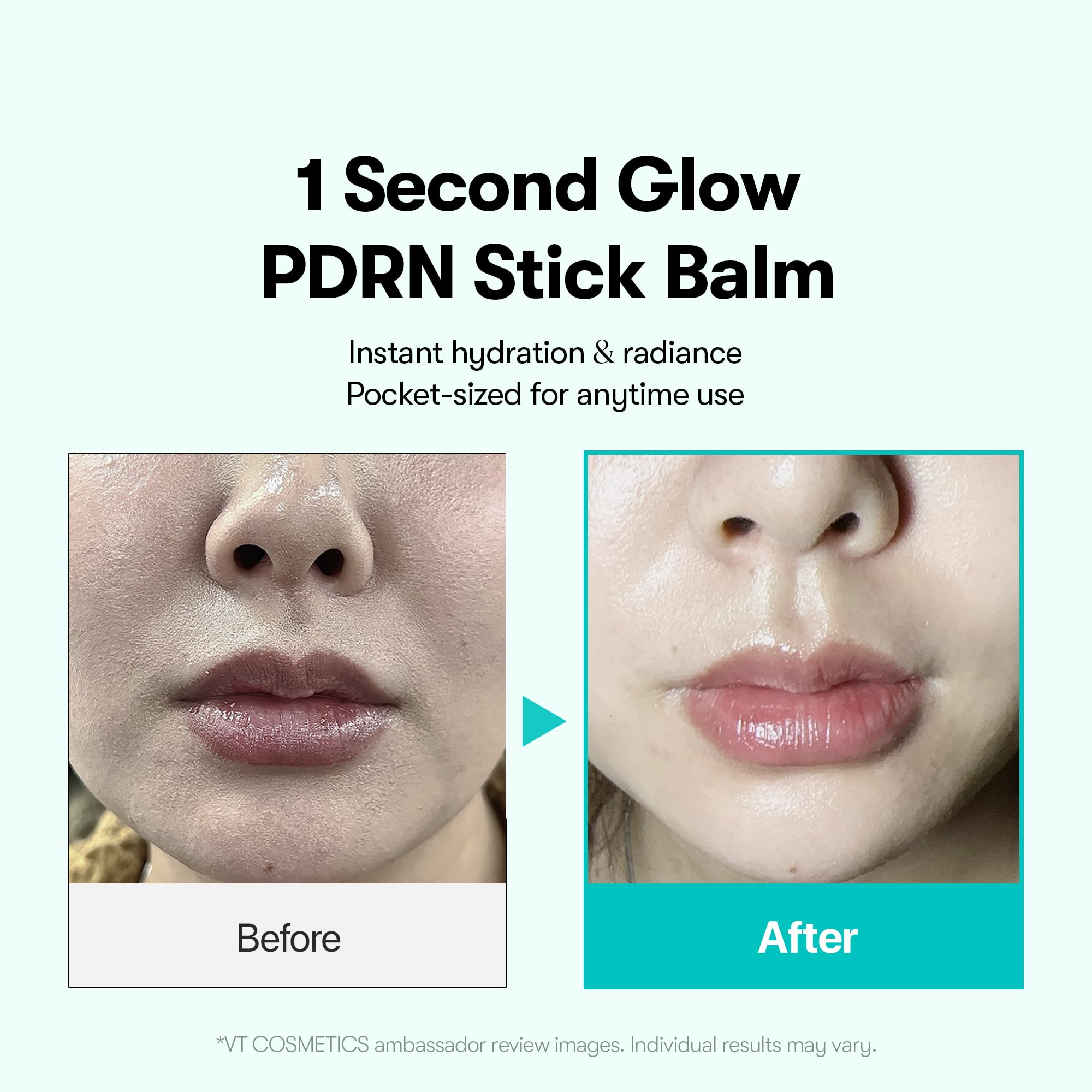 VT COSMETICS PDRN Essence Stick Balm application on face delivering instant radiance
