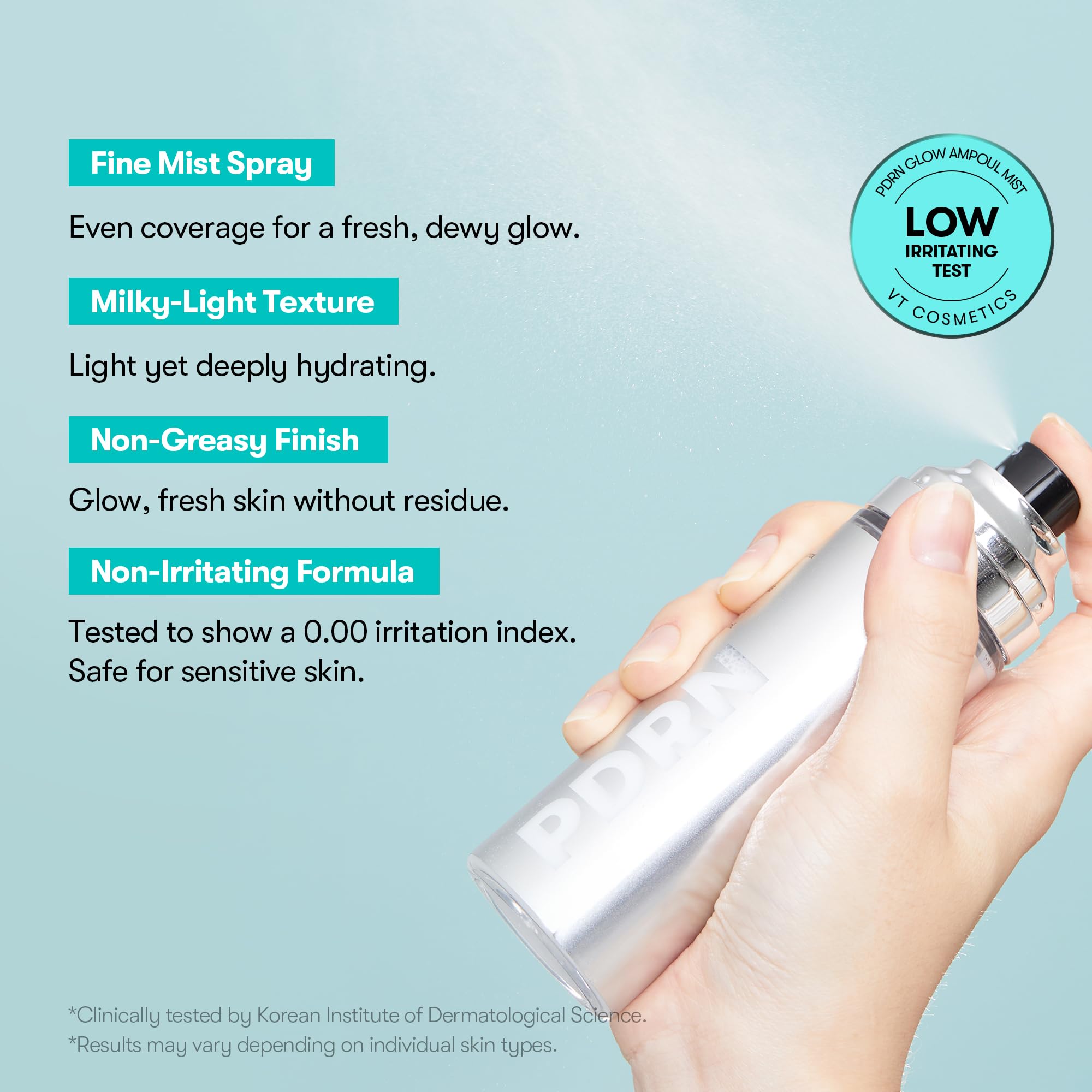 VT COSMETICS PDRN Glow Ampoule texture reveals feather-light, non-sticky finish.