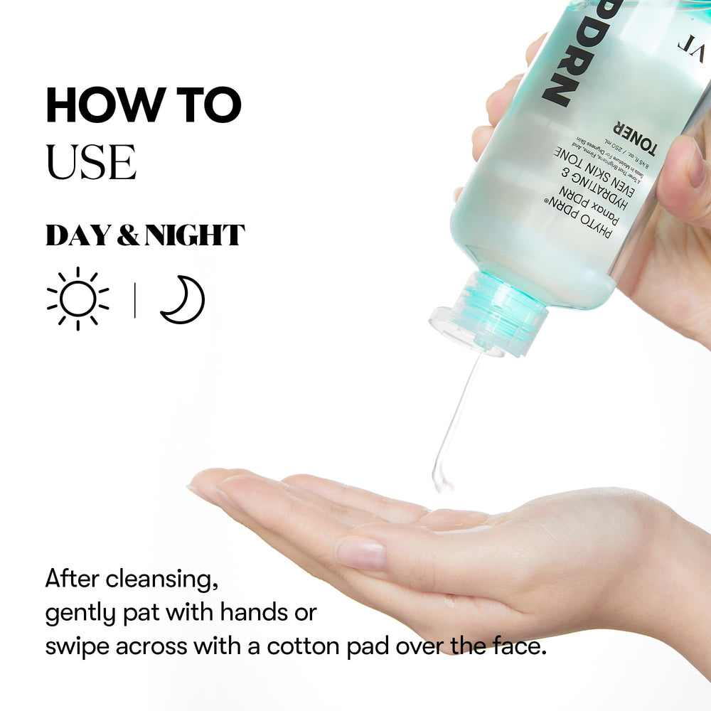 VT COSMETICS PDRN Toner cotton mask use demonstrates versatile skincare routine.