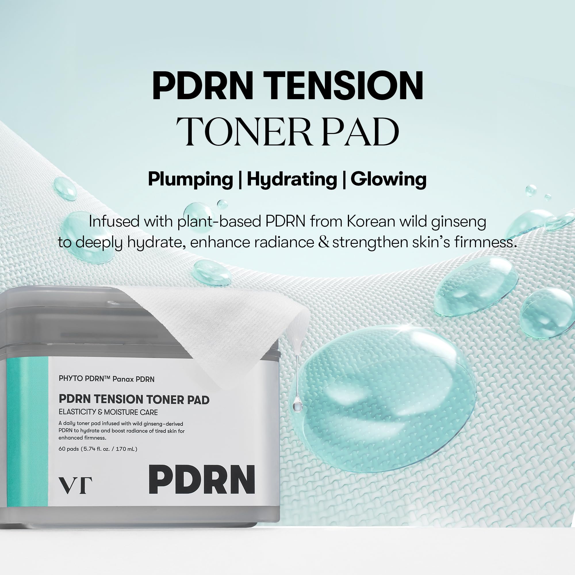 VT COSMETICS PDRN Tension Toner Pad milky essence close-up demonstrates rich moisture.