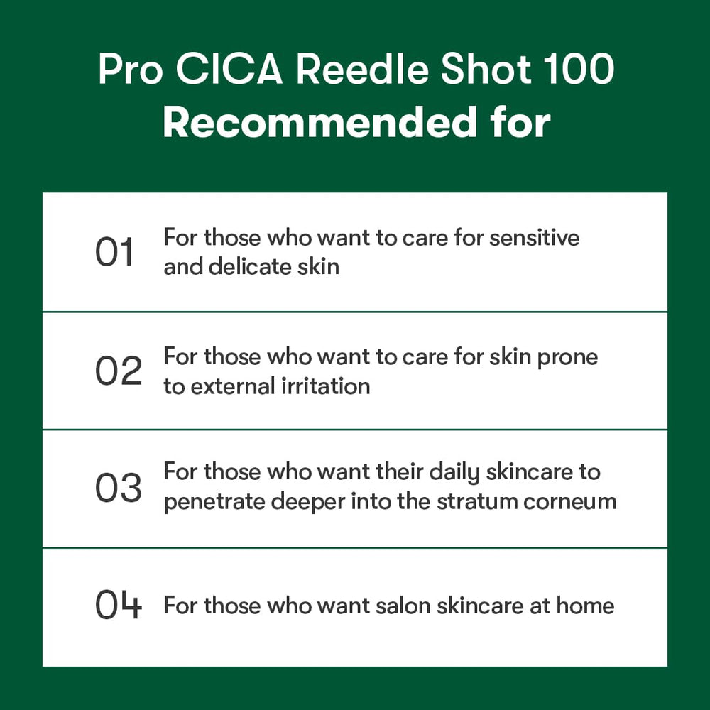 VT COSMETICS Pro Cica Reedle Shot 100 daily ritual booster for soft, luminous skin.