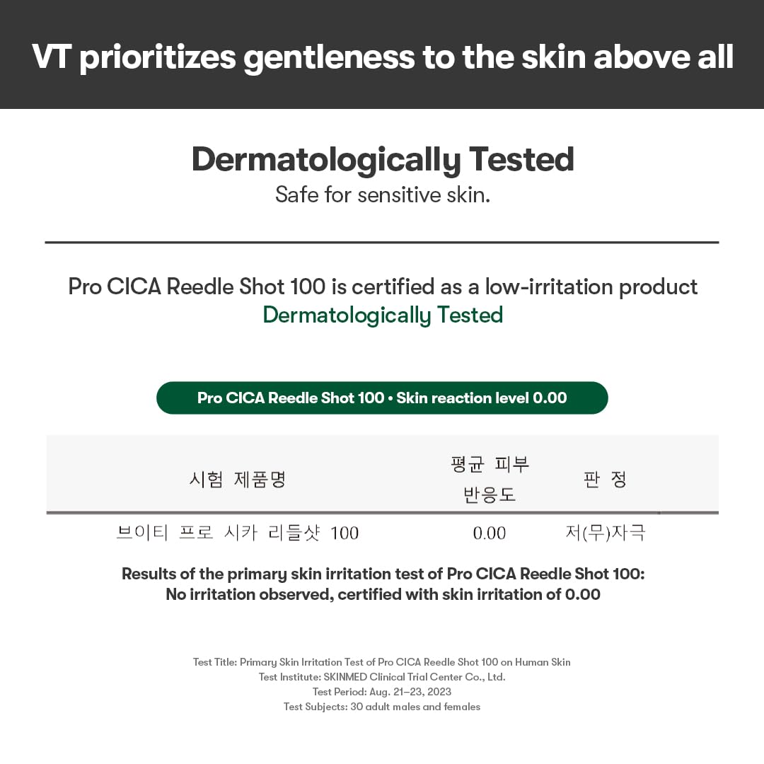 VT COSMETICS Pro Cica Reedle Shot 100 imagery emphasizing hydration and soothing feel.