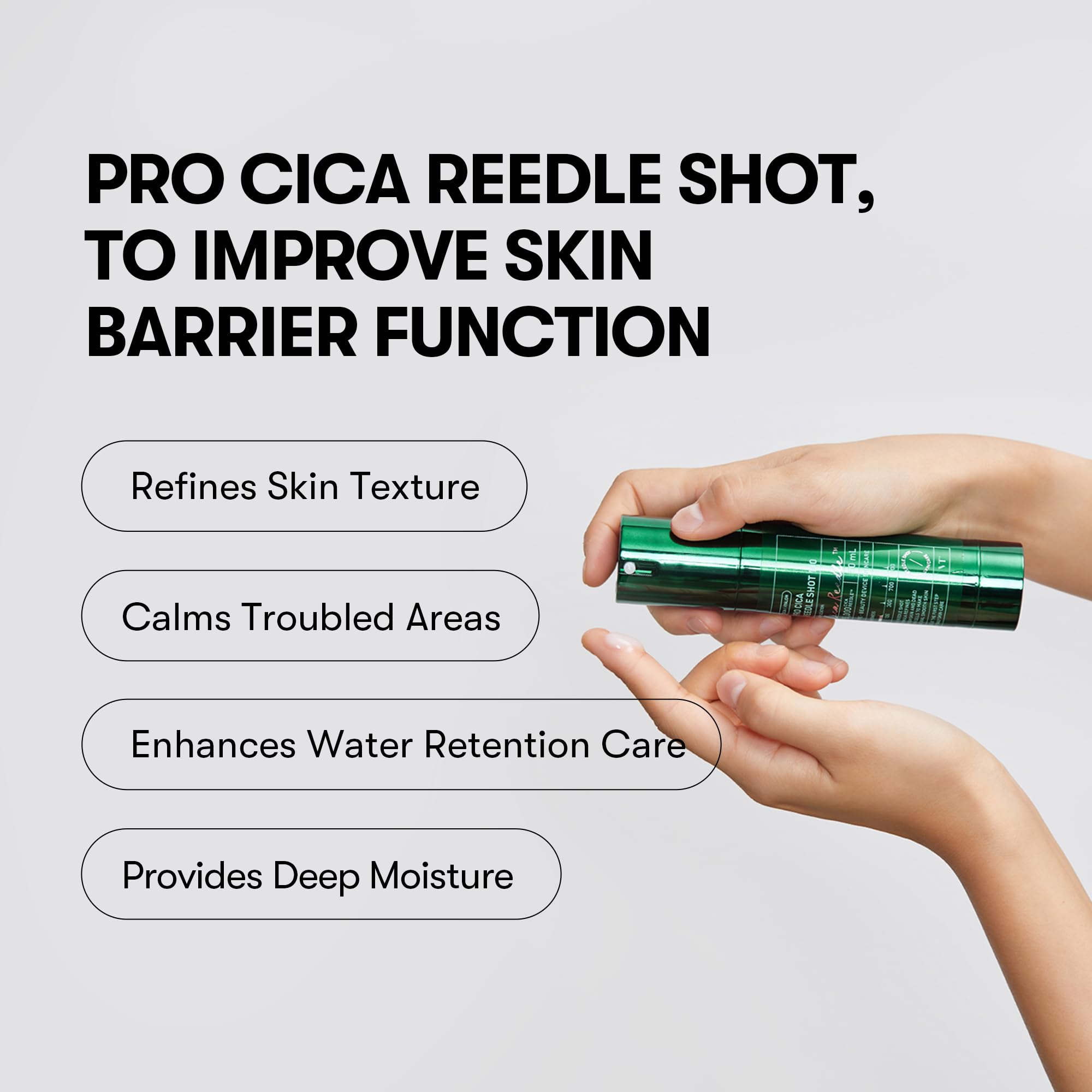 VT COSMETICS Pro Cica Reedle Shot 100 label detail highlighting CICA HYALO-GENE complex.