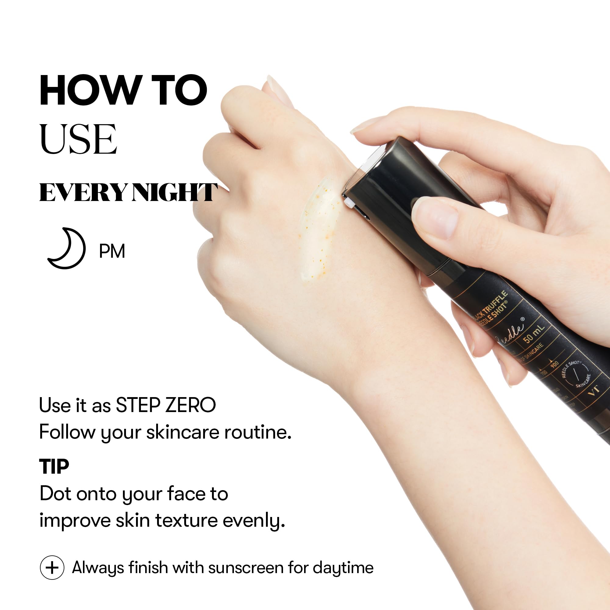 VT COSMETICS Reedle Shot application step visual hints at Step Zero routine.