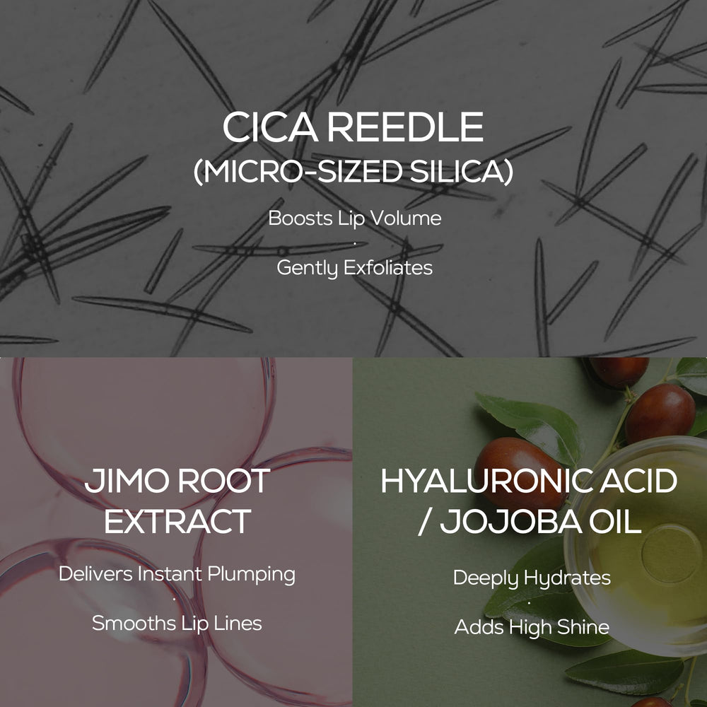 VT COSMETICS Reedle Shot lip plumper hydration application shows moisturizing feel