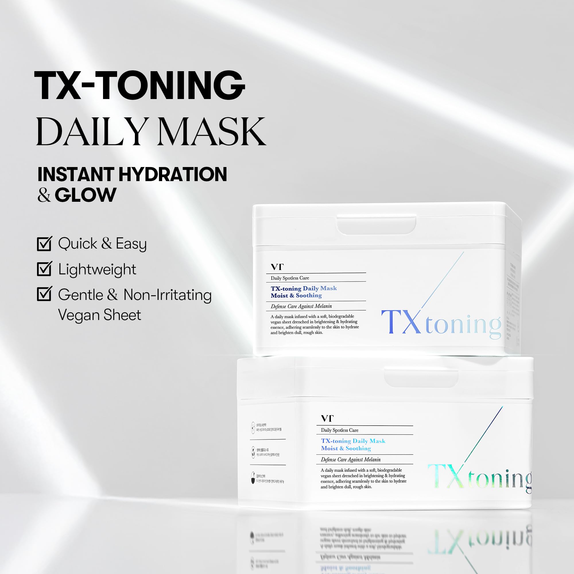 VT COSMETICS TX Toning Daily Mask sheet closeup shows translucent serum texture