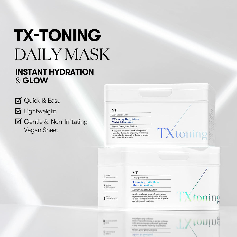 VT COSMETICS TX Toning Daily Mask sheet closeup shows translucent serum texture