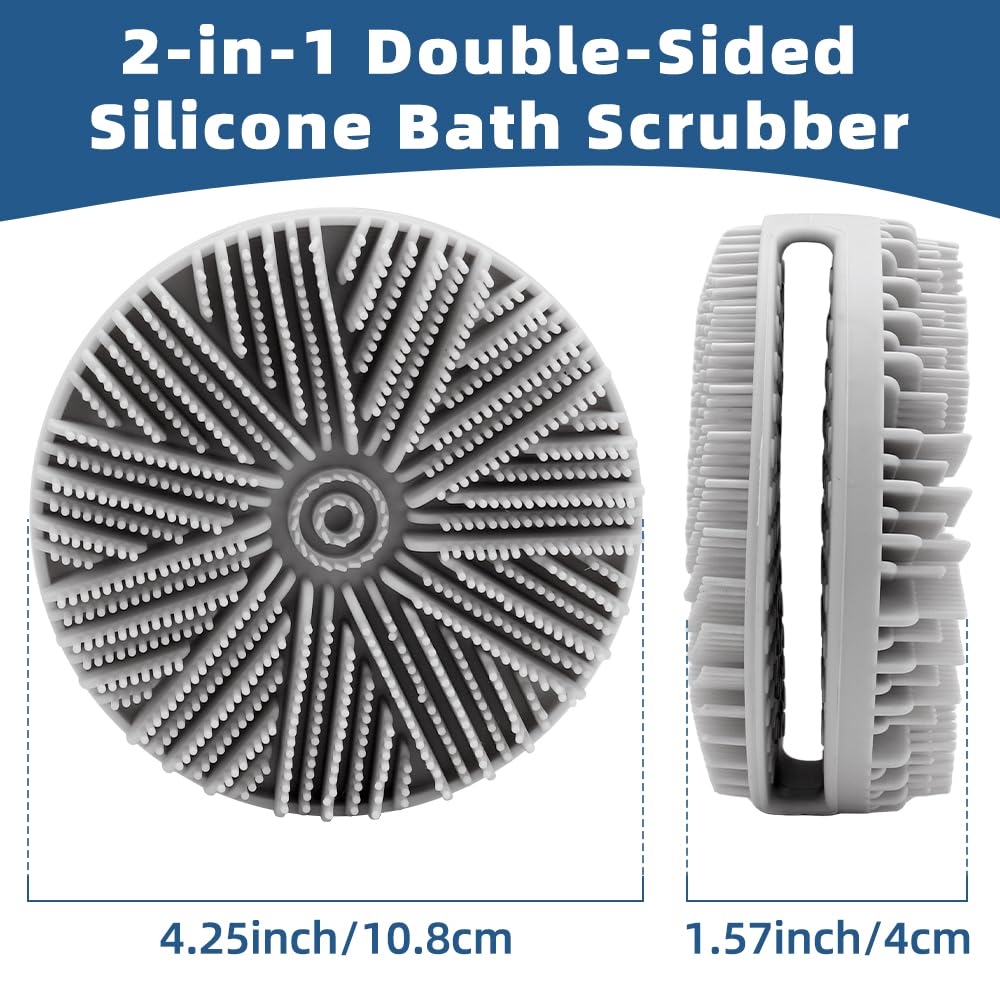 VToALARD silicone body scrubber gray dual-sided design for deep exfoliation and pore cleansing.