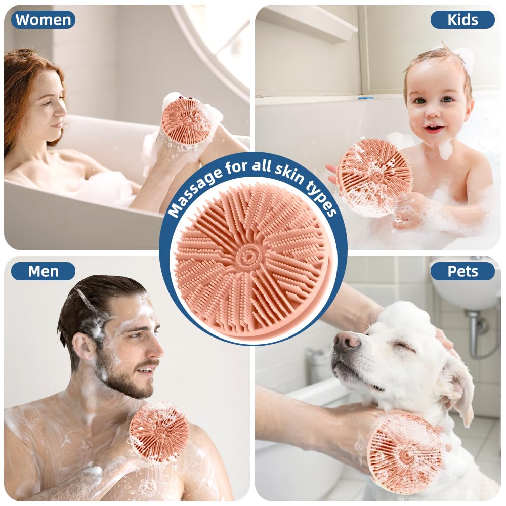 VToALARD dual-sided scrubber used in shower to cleanse and exfoliate skin.