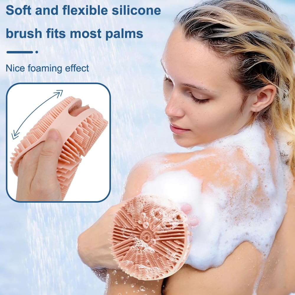 VToALARD two-in-one silicone loofah close-up bristles create rich lather for showers.