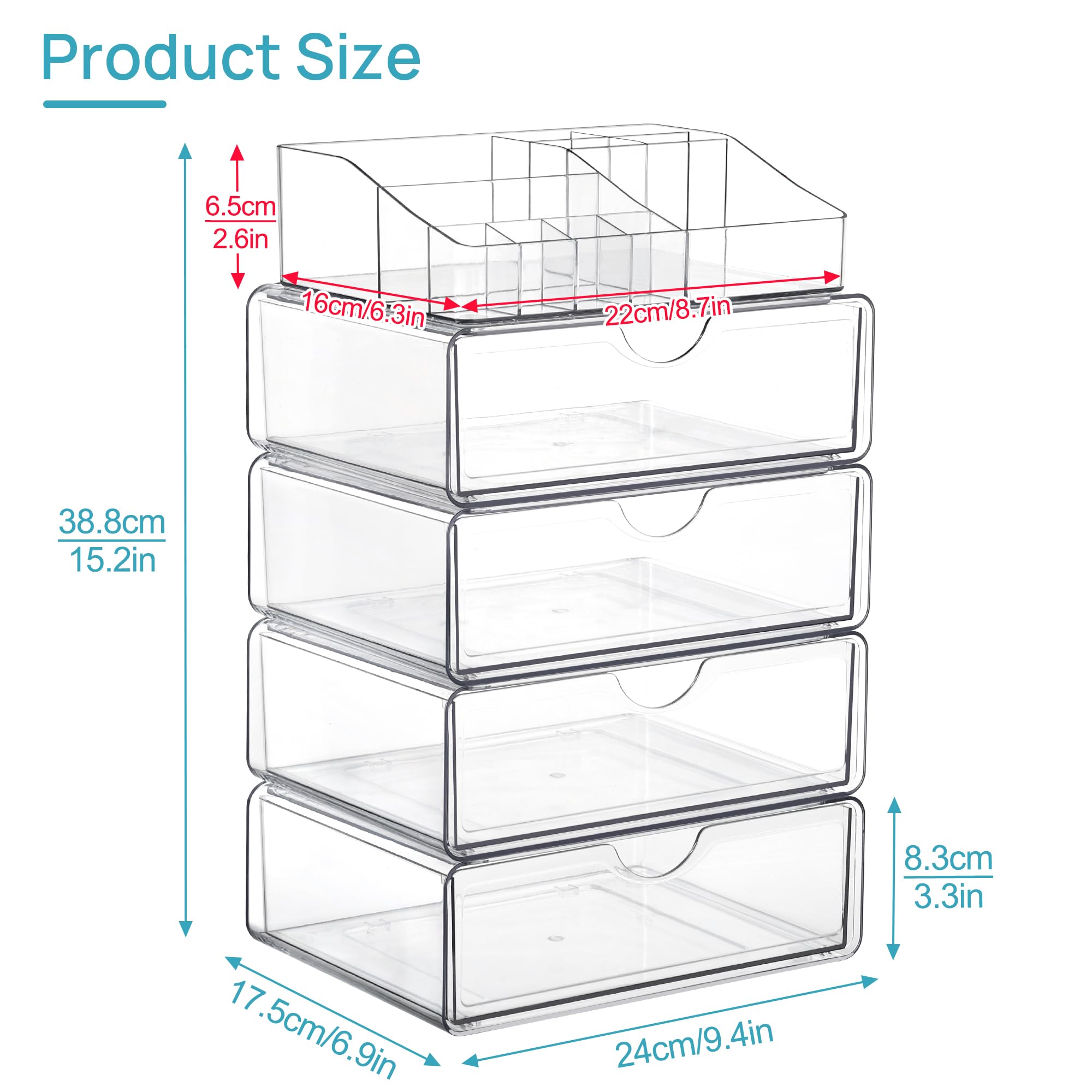 Vtopmart makeup organizer drawer glides smoothly for quick, spill-free access.