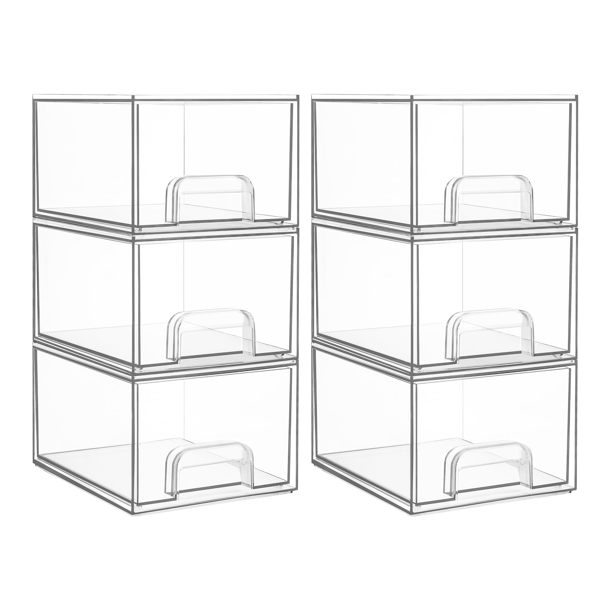 Vtopmart 6-pack small clear drawers front view for cosmetics organization and quick access