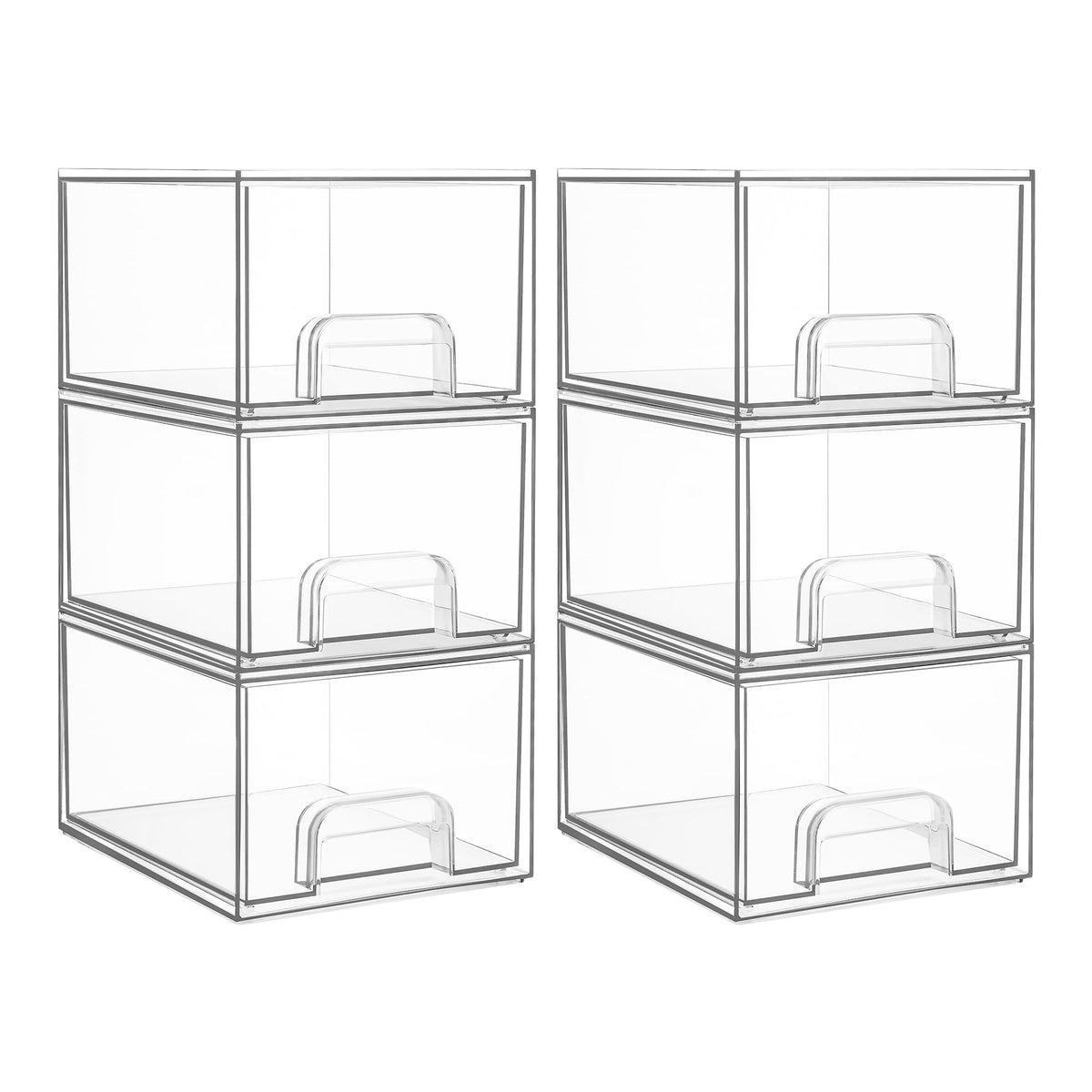 Vtopmart 6-pack small clear drawers front view for cosmetics organization and quick access