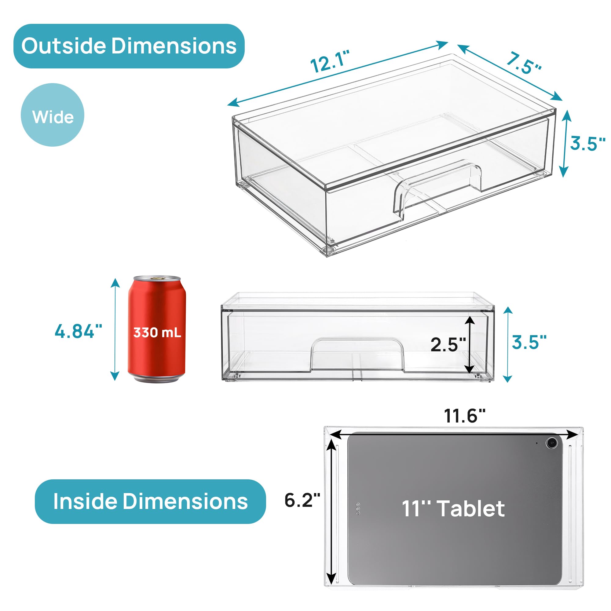 Vtopmart acrylic drawer bin with built-in handle ensures easy access.