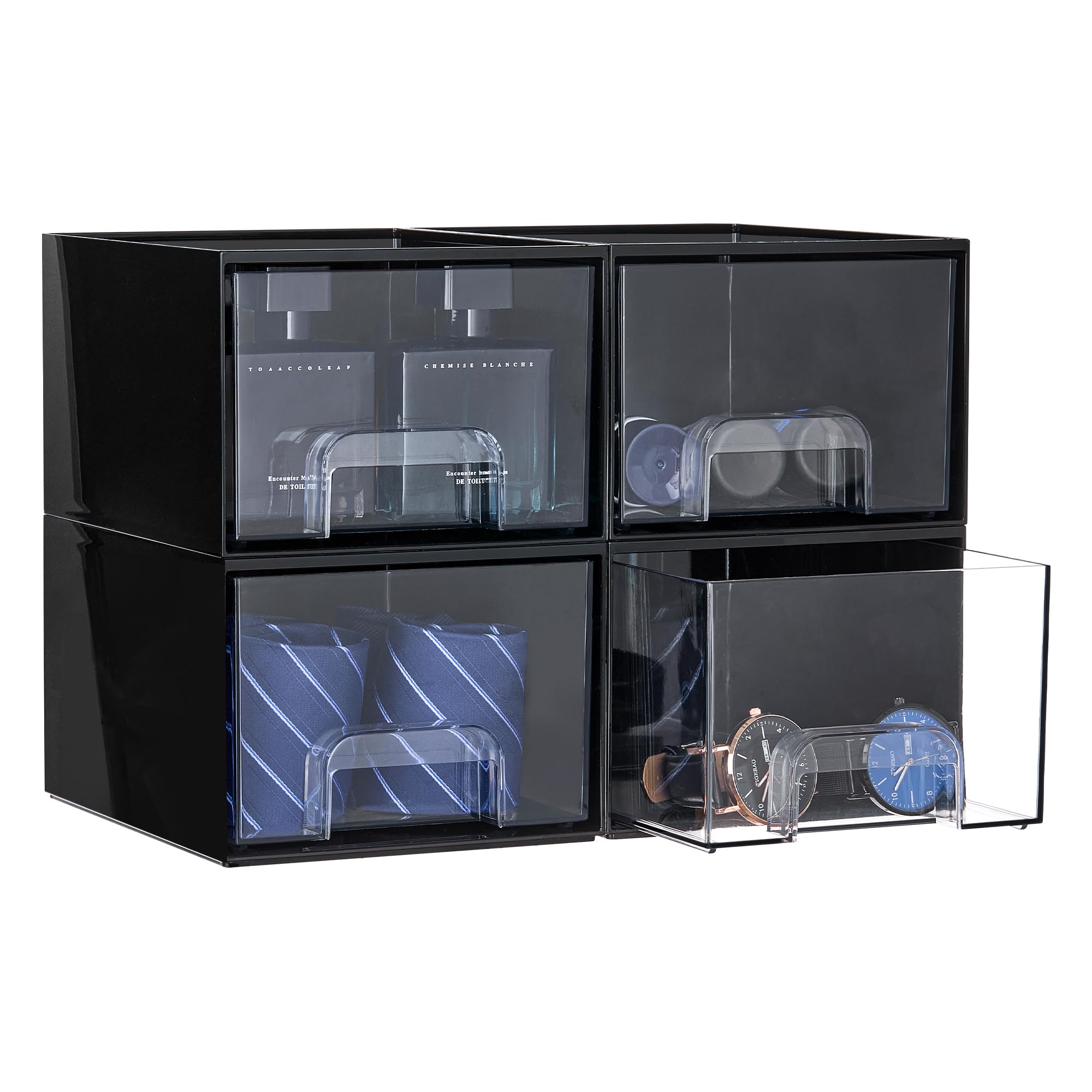 Vtopmart black small stackable drawers showing organized cologne organizer for quick access