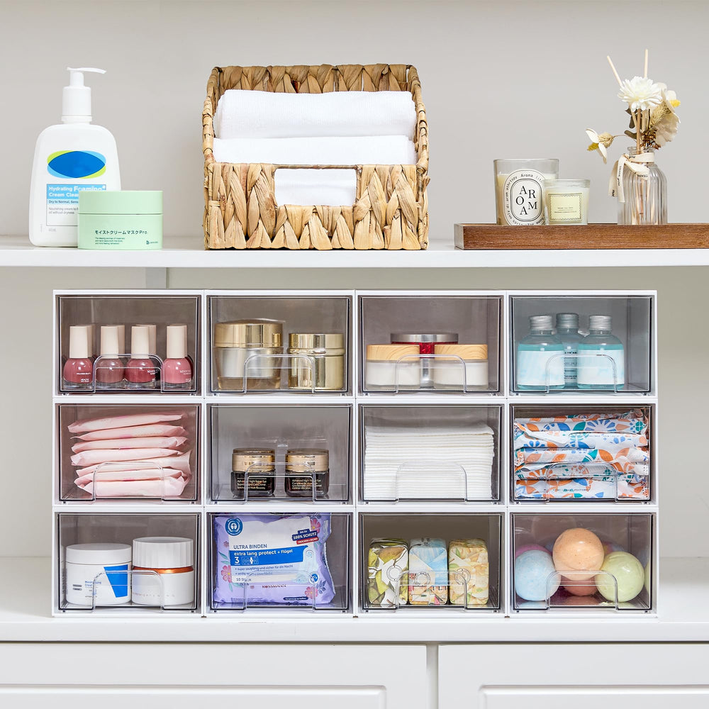 Cajones de plástico transparentes para cocina y armarios, identificación fácil de contenidos.