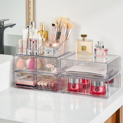 Vtopmart clear cosmetic storage on dresser helps quick beauty routine.