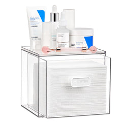 Vtopmart clear-drawer towel holder shows remaining towels for easy restock during skincare routines.